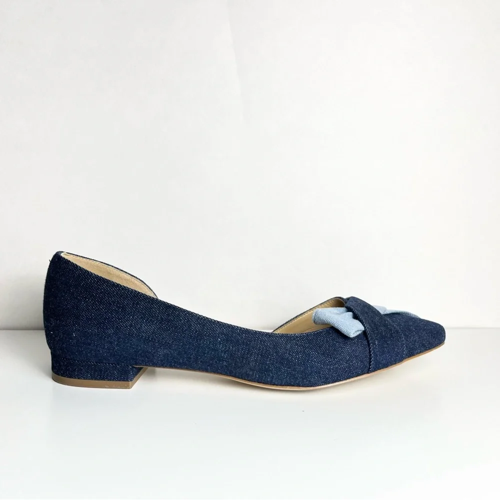 Talbots Edison D'Orsay Bow Flats Shoes 8.5 Blue Denim Classic Preppy Office Chic
